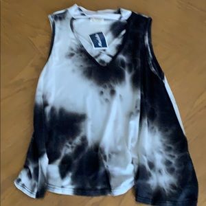 Tie-dye black and white tank top